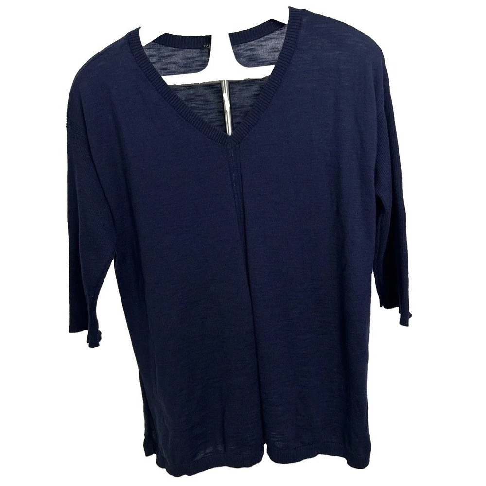 Talbots Top Women's Sz 1Xp V-neck 3/4 Sleeves Lightweight Knit Blue Navy